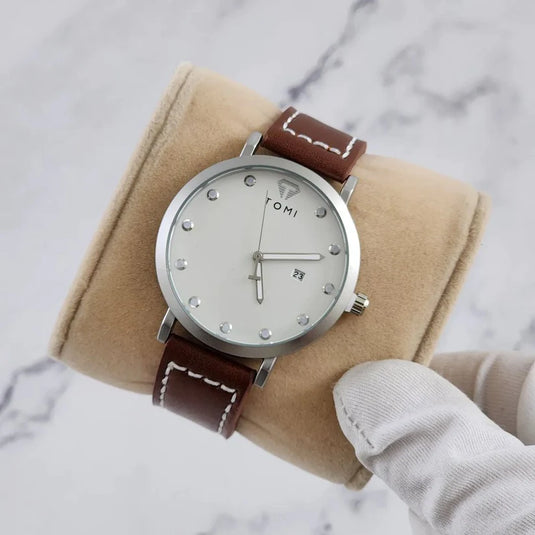 T-074 Luxury Watch Date Quartz Silver-Brown