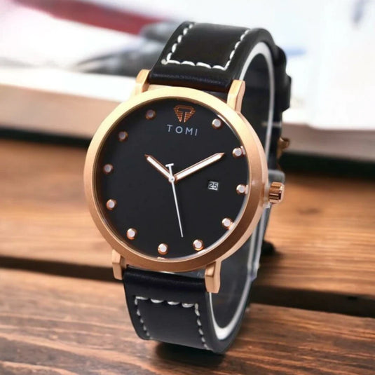 T-074 Luxury Watch Date Quartz Golden-Black