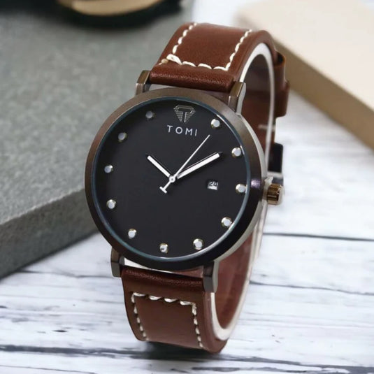 T-074 Luxury Watch Date Quartz Black-Brown