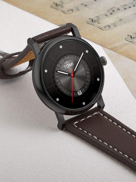 TOMI T-033 Men's Wrist Watch Date Quartz Black-Brown