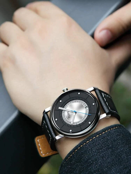 TOMI T-033 Men's Wrist Watch Date Quartz Silver-Black
