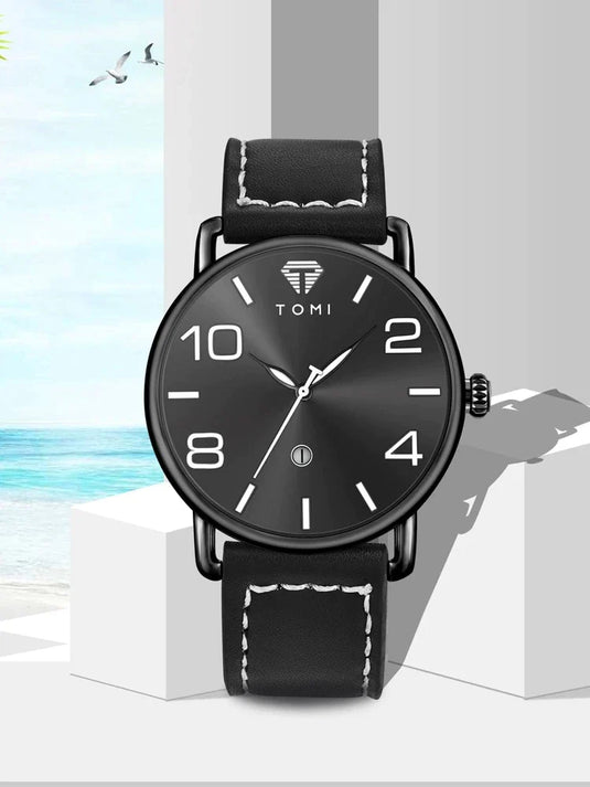 TOMI T-035 Men Wrist Watch Quartz Date Round Dial Black