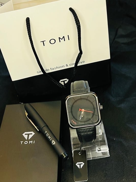 Tomi T-093 All Black Square with Pen Gift Set