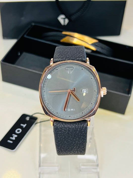 Tomi T-044 Black Gold Watch Bracelet Set