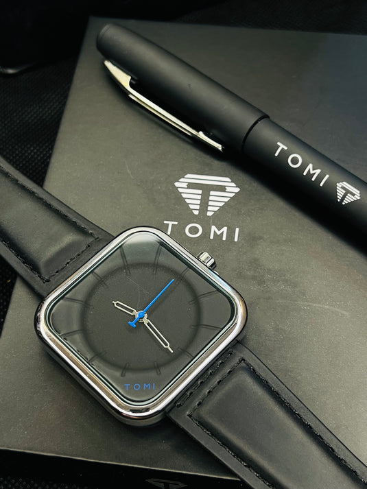 Tomi T-093 Black Silver Square with Pen Gift Set