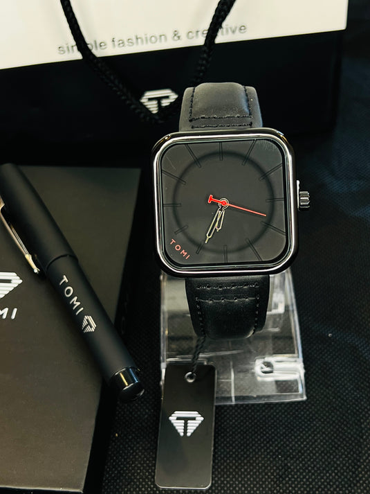 Tomi T-093 All Black Square with Pen Gift Set