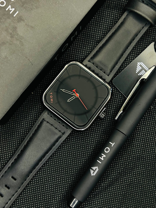 Tomi T-093 All Black Square with Pen Gift Set