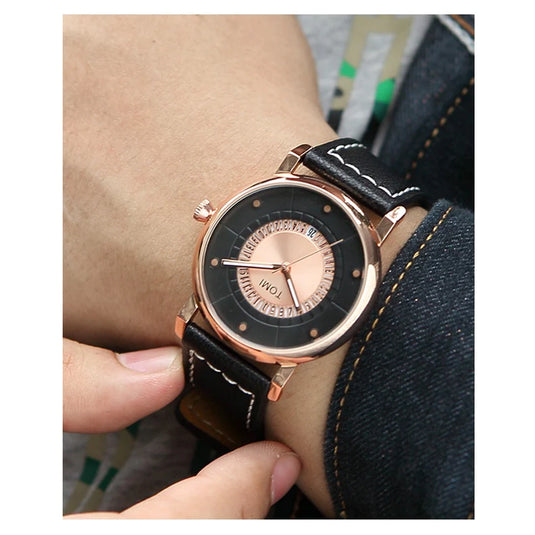 TOMI T-033 Men's Wrist Watch Date Quartz RoseGold-Black