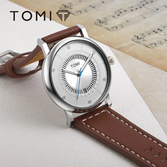 TOMI T-033 Men's Wrist Watch Date Quartz Silver-Brown